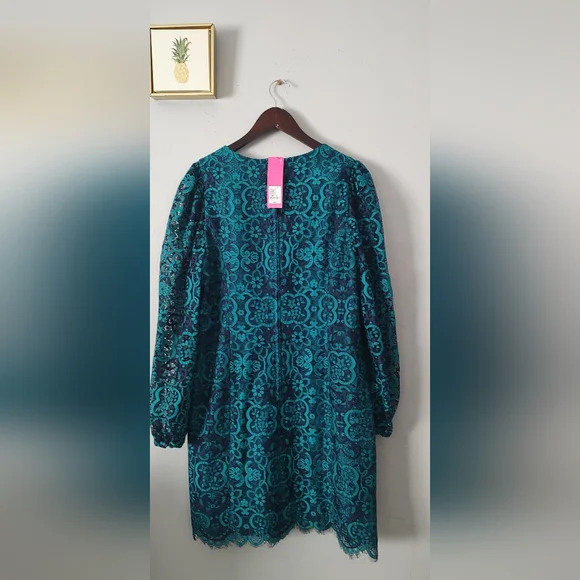 Lilly Pulitzer Women dress size 16 Lace  Color Valencia Teal Zipper Long Sleeve - Picture 13 of 15